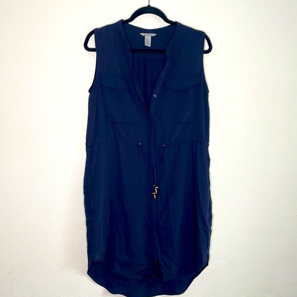 H&M shirt dress navy gold belted accents size 10 excellent condition